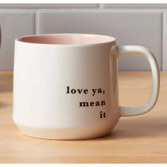 NWT: Threshold - Love ya, Mean it, Ivory & Pink, Two Tone, Stoneware Coffee Mug - Picture 4 of 4